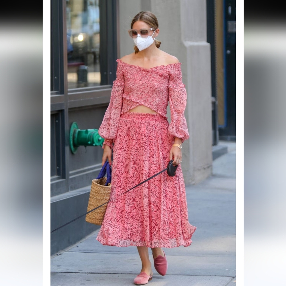 Lucy Paris Pink Printed Off-Shoulder Maxi Skirt